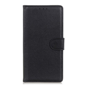 Iphone 13 Pro Max Lychi Le cuir couvercle avec Pung – Triphone 13 Pro Max Litchi Leather Cover With Punction – Black