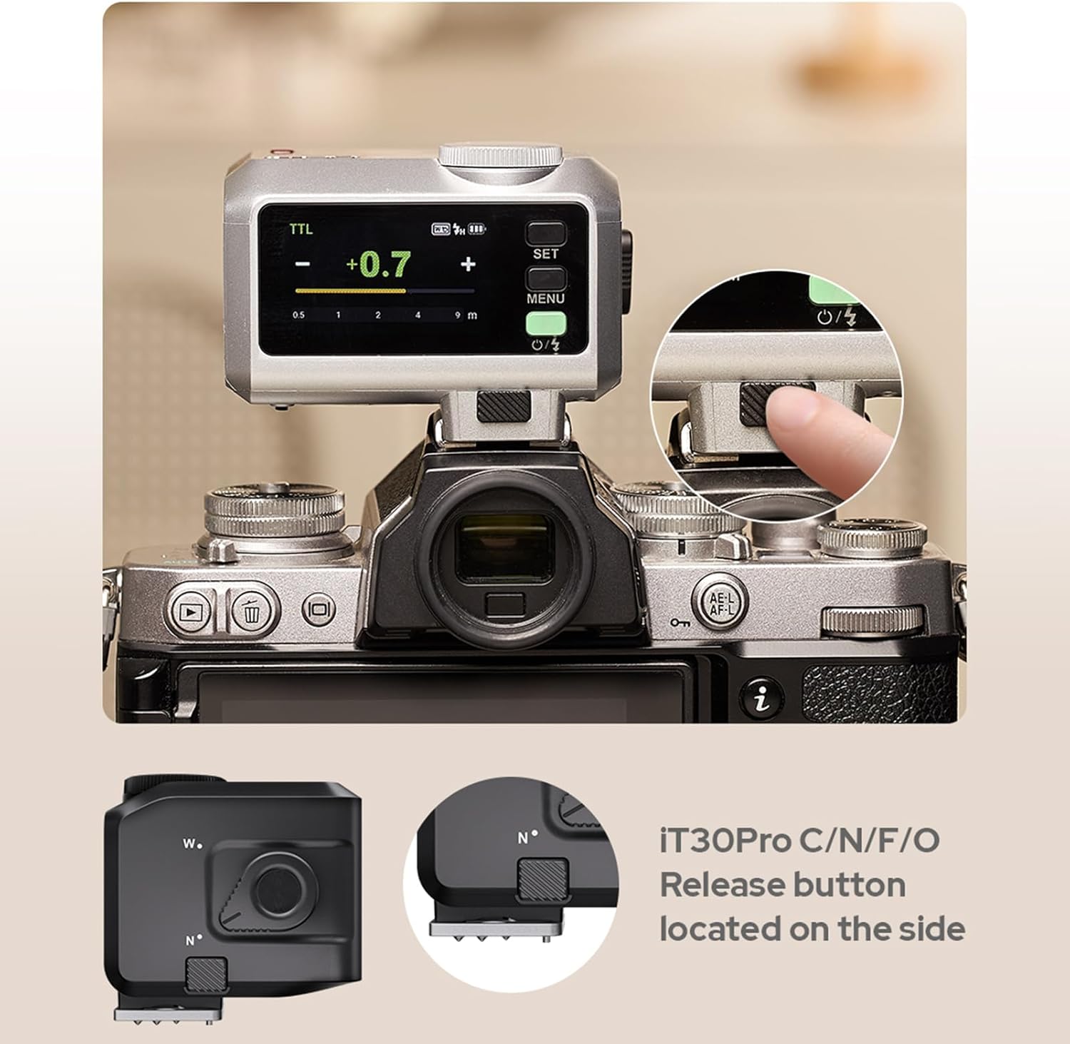 GODOX IT30 Pro C TTL Mini flash pour appareil photo avec déclencheur et récepteur 2,4 G intégrés 2,4 G compatible avec les appareils photo Canon, GN15 ISO100, 1/8000s HSS, batterie 7,4 V/900 mAh, temps de recyclage 1,5 s 560 flashs (noir) – Image 3