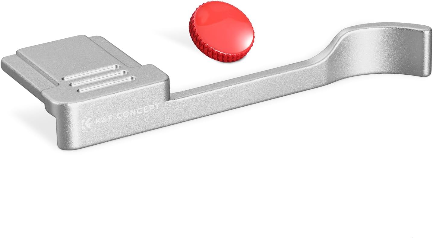 K&F CONCEPT Poignée de pouce pour appareil photo avec bouton d'obturation rouge compatible avec FUJIFILM X100VI X100V Argenté