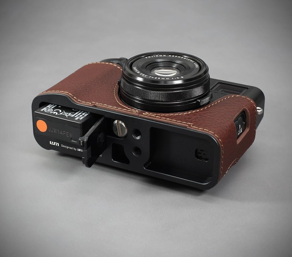 Generic LIM'S Demi-étui en cuir véritable pour appareil photo avec plaque en queue d'aronde intégrée pour Fuji FUJIFILM X100VI (Marron) – Image 3