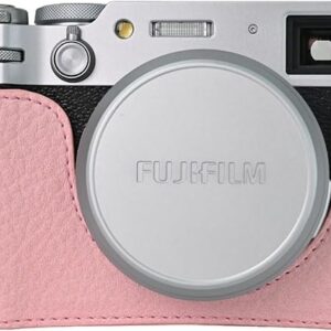 BMAOLLONGB Étui pour appareil photo en cuir PU Lichee fait à la main avec ouverture inférieure pour Fujifilm X100VI avec dragonne (Rose)