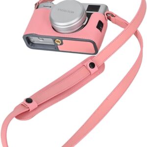 BMAOLLONGB Étui X100VI fait à la main en cuir véritable avec fond en métal pour appareil photo Fujifilm X100VI (rose, avec sangle de cou)