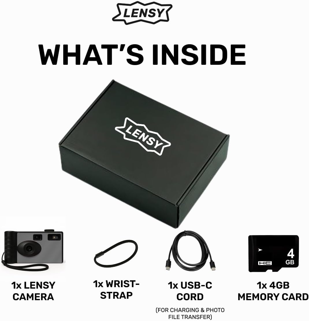 Appareil photo numérique sans écran LENSY | Quatre filtres intégrés | Rechargeable, 8 MP, léger, sans mise au point, flash automatique, facile à utiliser, réutilisable, photos de style film rétro (gris) – Image 3