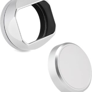 Haoge Pare-soleil carré en métal pour Fuji X100VI Fujifilm FinePix X100V X100F X100 X100S X100T X70 Accessoires d'appareil photo Argent avec capuchon et kit de bague d'adaptation 49 mm