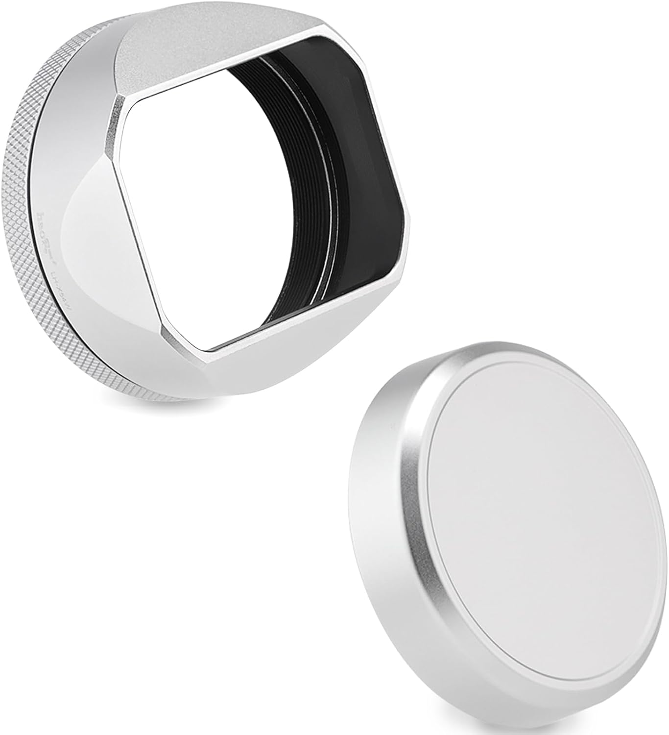 Haoge Pare-soleil carré en métal pour Fuji X100VI Fujifilm FinePix X100V X100F X100 X100S X100T X70 Accessoires d'appareil photo Argent avec capuchon et kit de bague d'adaptation 49 mm