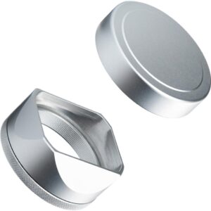 Pare-soleil carré en métal (avec couvercle) avec anneau adaptateur de filtre UV 49 mm compatible avec Fujifilm X100V/X100VI (alliage d'aluminium-argent)