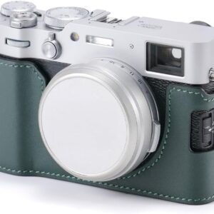 Étui en cuir Tilta pour appareil photo compatible avec Fujifilm X100VI (Vert) | Poignée intégrée | Protection inférieure | Petit rabat pour accès à la batterie | Léger et montable sur trépied via une vis 1/4"-20