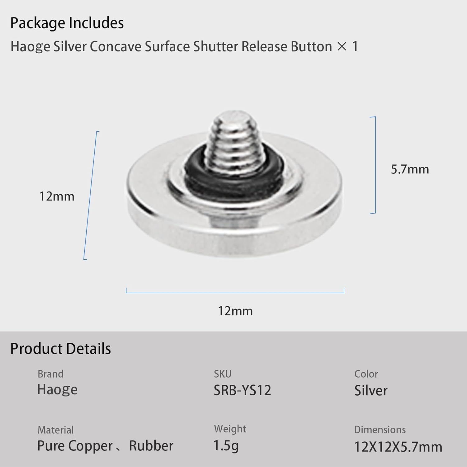 Haoge Bouton de déclenchement en métal 12 mm pour Fujifilm XT5 X-Pro3 XT50 GFX100RF XE5 Nikon Zf DF et Leica Q3 43 M10 M-11 Surface concave Argent, nouvelle version : diamètre 12 mm – Image 8