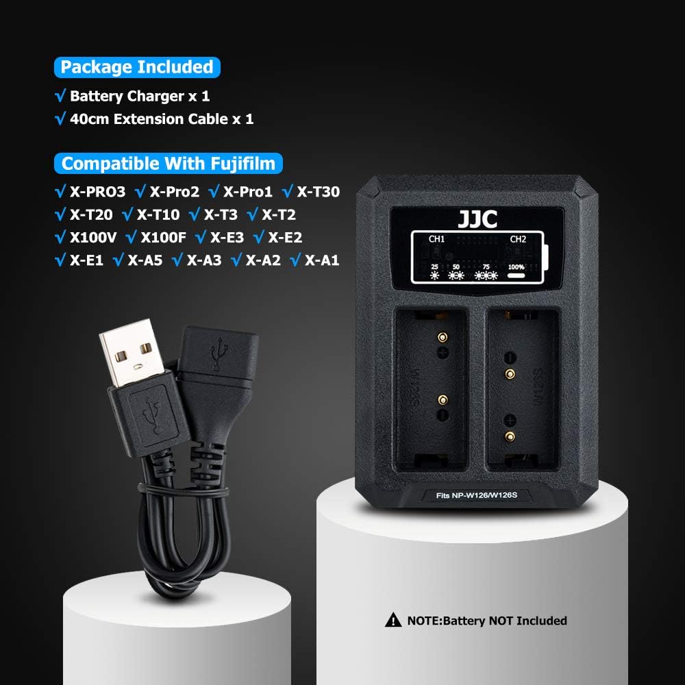 NP-W126 NP-W126S Chargeur de batterie double chargeur avec câble USB intégré pour Fujifilm X100VI X-T50 X-T30 II X-S10 X-PRO3 X-Pro2 X-Pro1 X-T30 X-T20 X-T10 X-T3 X-T2 X100V X100F X-E4 X-E3 X-E2 X-E1 X-A5 X-A3 – Image 6