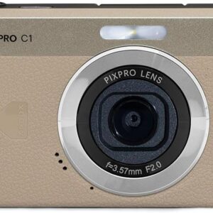 Appareil photo numérique Kodak PIXPRO C1 à zoom convivial – 13 MP compact, pointez et photographiez avec écran LCD rabattable inclinable à 180° de 2,8", design rétro vintage avec zoom 4X et vidéo Full HD 1080p pour voyage, vlogging, beige