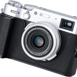 SIUTATDSH Demi-étui pour appareil photo Fujifilm Fuji X100VI, étui de protection vintage en cuir véritable pour appareil photo instantané, élégant, portable, résistant aux chocs (noir)