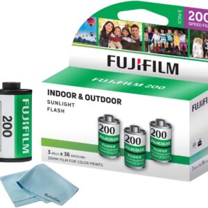 Film négatif couleur FUJIFILM 200 (film en rouleau de 35 mm, 36 expositions, paquet de 3) + lot de chiffons de nettoyage en microfibre BluebirdSales