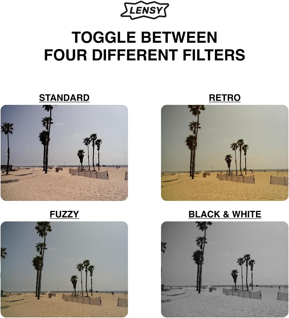 Appareil photo numérique sans écran LENSY | Quatre filtres intégrés | Rechargeable, 8 MP, léger, sans mise au point, flash automatique, facile à utiliser, réutilisable, photos de style film rétro (gris) – Image 4