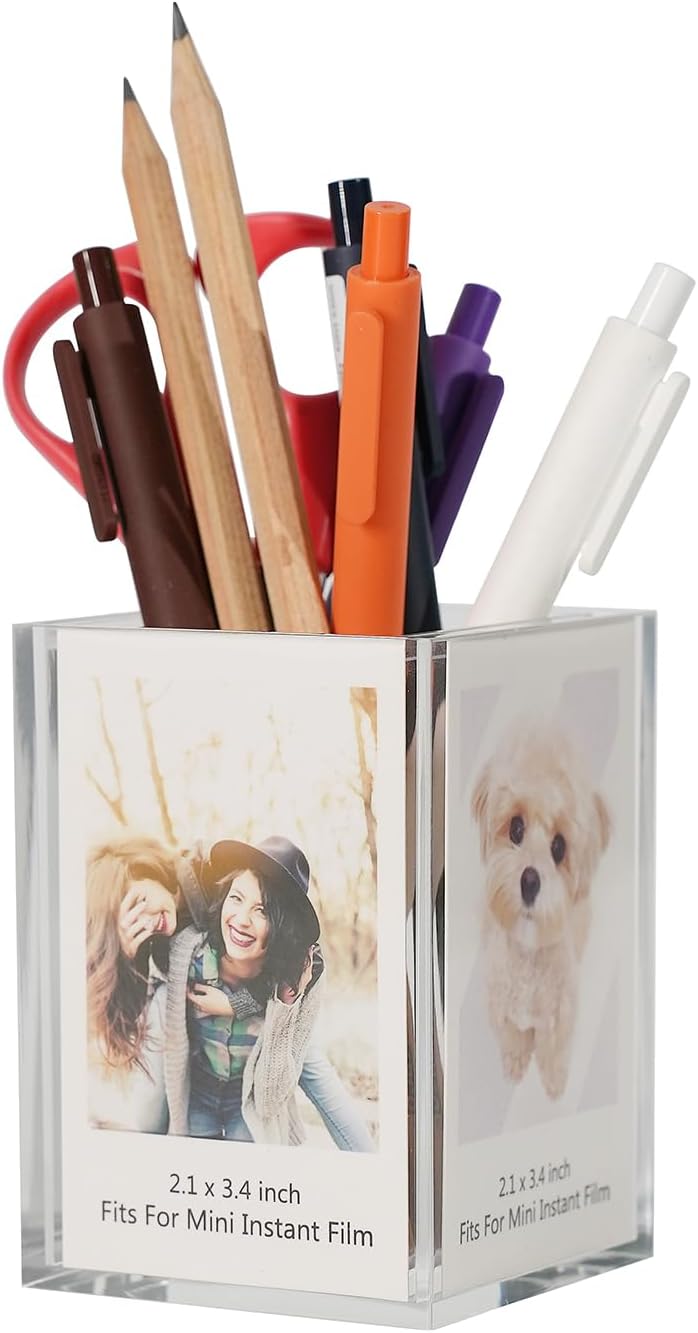 Cadre photo en acrylique Polaroid Instax Mini 2x3, petit support d'affichage mignon pour Fujifilm Instax Mini 3 pouces, porte-stylo photo en acrylique transparent, organisateur de bureau – Image 6