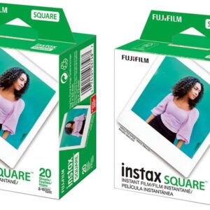 Fujifilm Lot de 2 films couleur instantanés carrés Instax, lot de 2 – 20 expositions (40 au total), cadre blanc