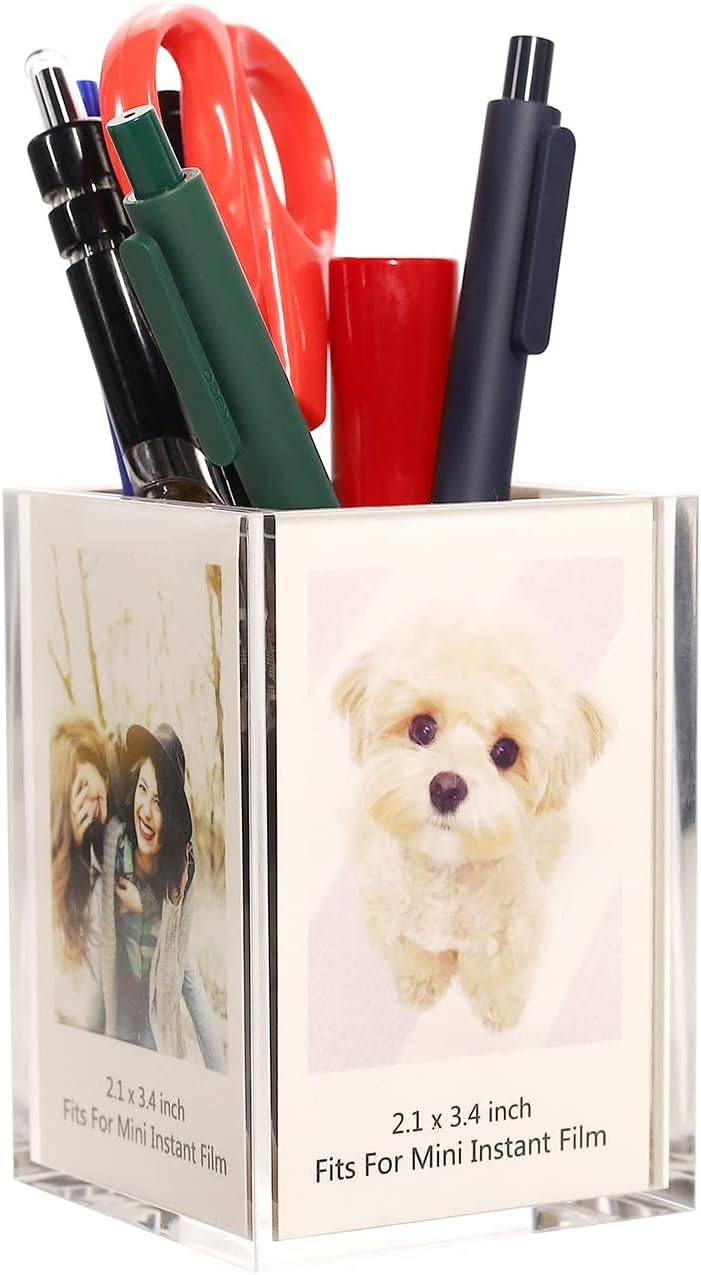 Cadre photo en acrylique Polaroid Instax Mini 2x3, petit support d'affichage mignon pour Fujifilm Instax Mini 3 pouces, porte-stylo photo en acrylique transparent, organisateur de bureau