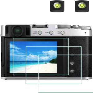 ULBTER Lot de 3 films de protection d'écran pour appareil photo Fujifilm X100VI X-E4 X100V Fuji XE4 X-100V et cache griffe, 0,3 mm, dureté 9H, en verre trempé, anti-rayures et anti-bulles