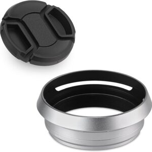 Haoge LH-X53W Pare-soleil 3 en 1 avec bague d'adaptation et capuchon pour appareil photo Fujifilm x100vi Fuji FinePix X70 X100 X100S X100T X100F X100V Argent remplace Fujifilm LH-X100