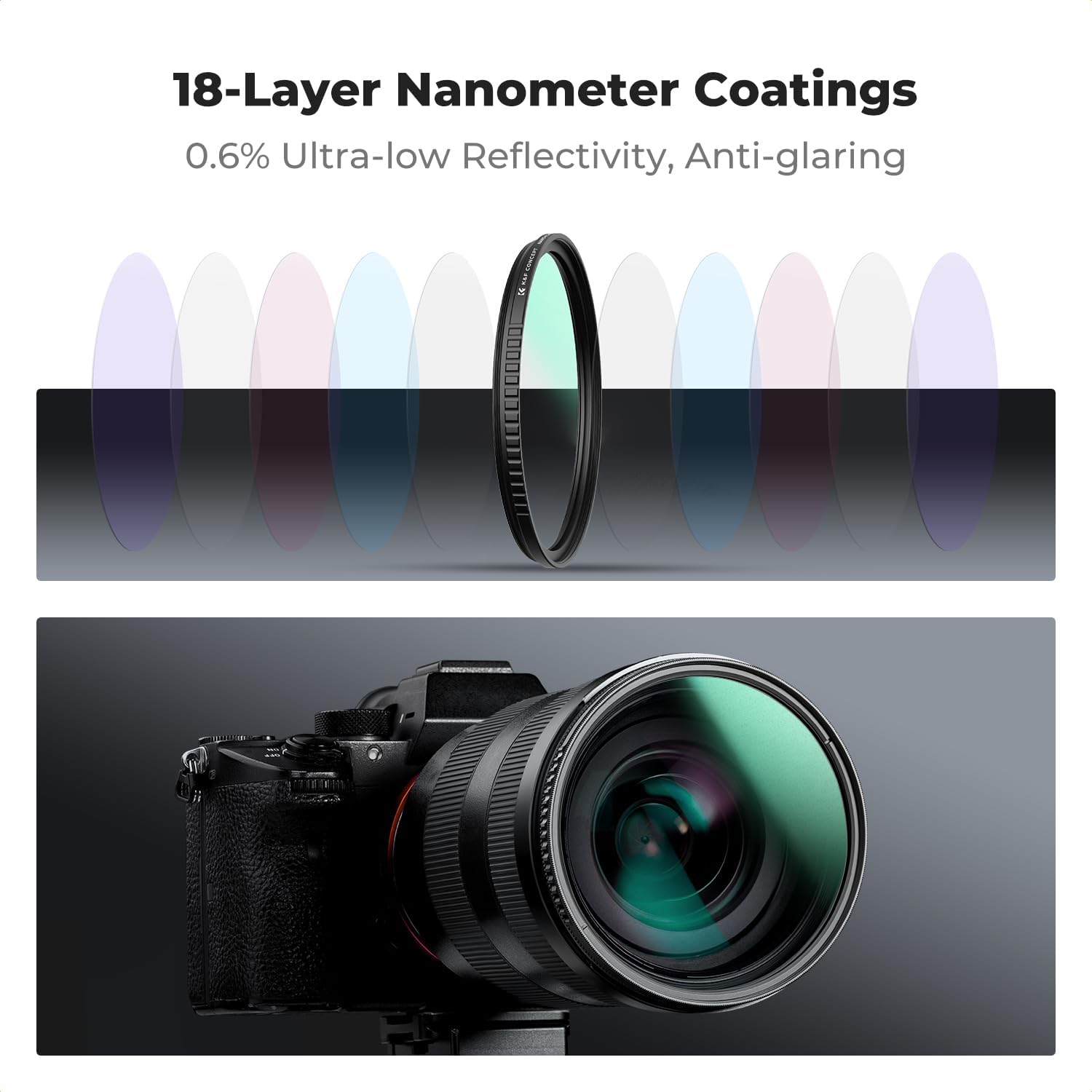 K&F CONCEPT Filtre à diffusion noir 1/8 49 mm + capuchon d'objectif, filtre effet cinématique brume avec 18 revêtements multicouches compatible avec bague d'adaptation Fujifilm Fuji X100VI (série K) – Image 5