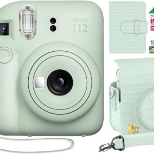 Appareil photo instantané Fujifilm Instax Mini 12 vert menthe + étui sur mesure Minimate + film Fuji Instax 10 feuilles et album photo