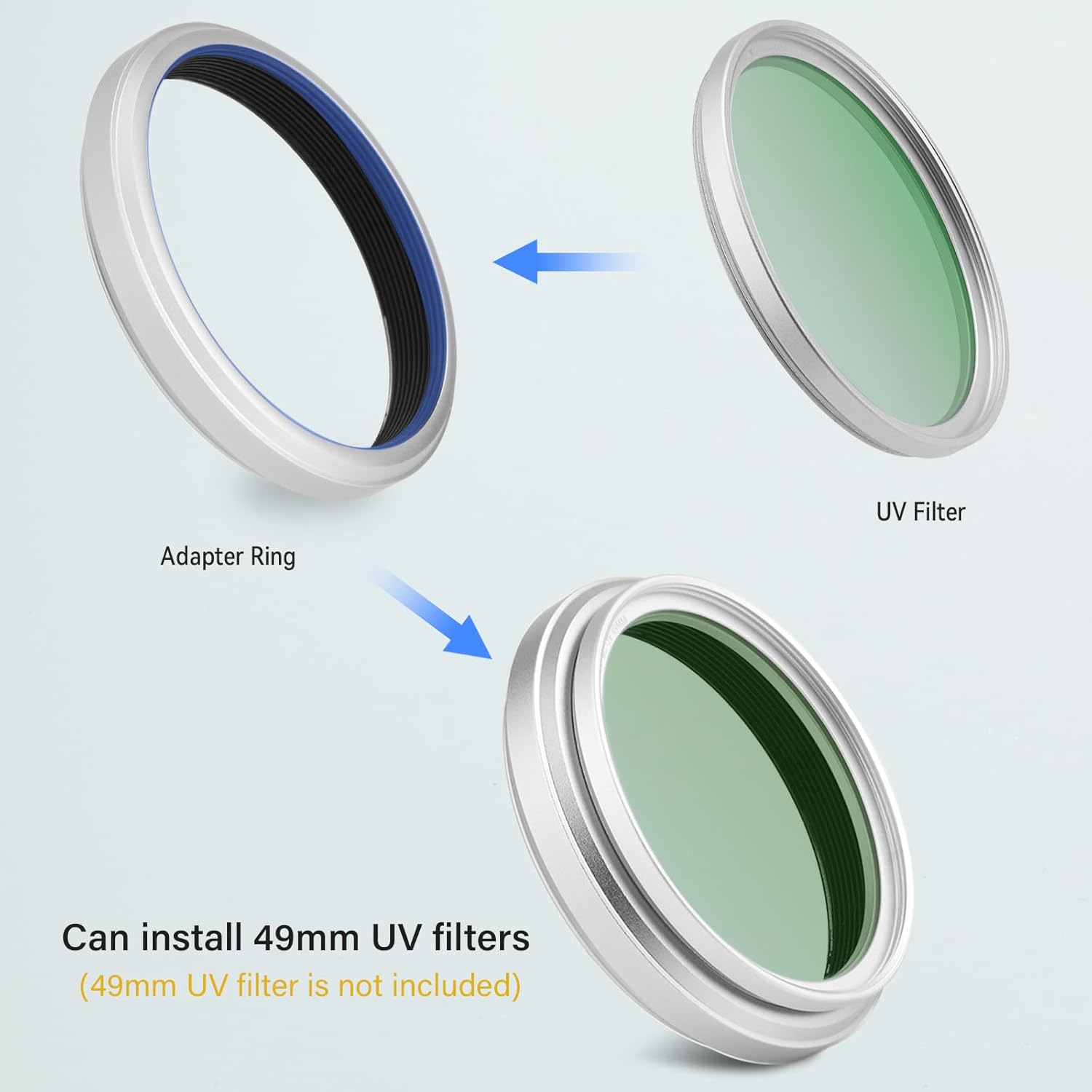 Haoge Bague d'adaptation de filtre d'objectif 49 mm pour appareil photo Fujifilm Fujinon X100VI X100V compatible avec filtre UV CPL ND 49 mm pour capuchon d'objectif d'origine Argenté LAR-X55S – Image 8