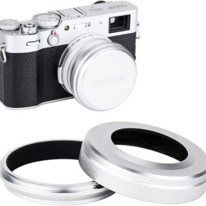 JJC Mark V Protecteur de pare-soleil en métal avec bague d'adaptation de filtre 49 mm pour Fujifilm X100VI X100V X100F X100T X100S X100 Remplace le pare-soleil d'objectif Fuji LH-X100 et la bague d'adaptation AR-X100, compatible avec le capuchon d'objectif d'origine/argenté
