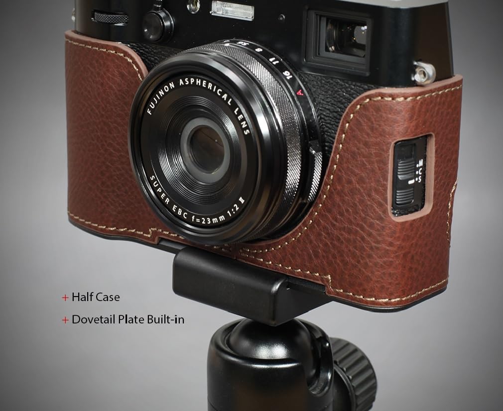 Generic LIM'S Demi-étui en cuir véritable pour appareil photo avec plaque en queue d'aronde intégrée pour Fuji FUJIFILM X100VI (Marron) – Image 2