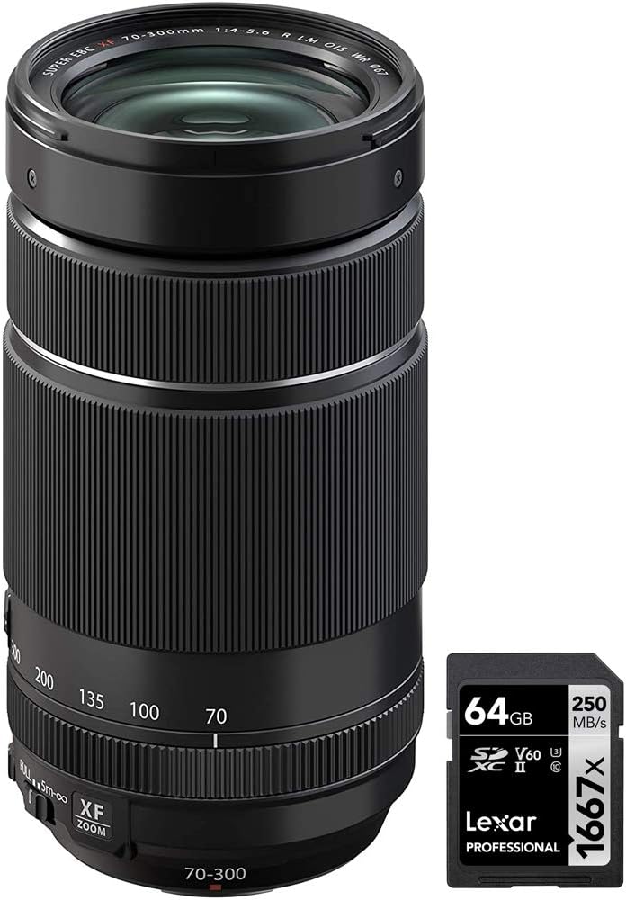 Fujifilm 16666868 Objectif Fujinon XF 70-300 mm F4-5.6 R LM OIS WR pour appareils photo série X avec carte mémoire Lexar Professional SDHC/SDXC 1667x UHS-II 64 Go