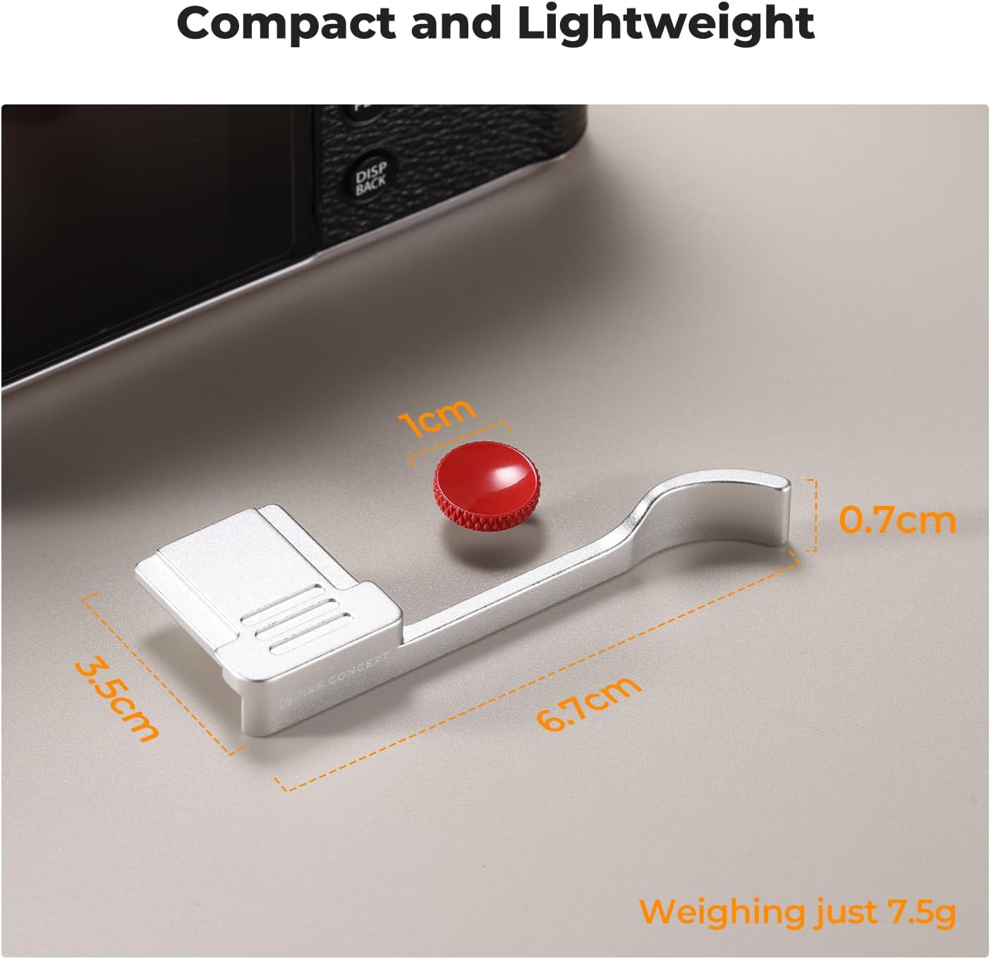 K&F CONCEPT Poignée de pouce pour appareil photo avec bouton d'obturation rouge compatible avec FUJIFILM X100VI X100V Argenté – Image 6