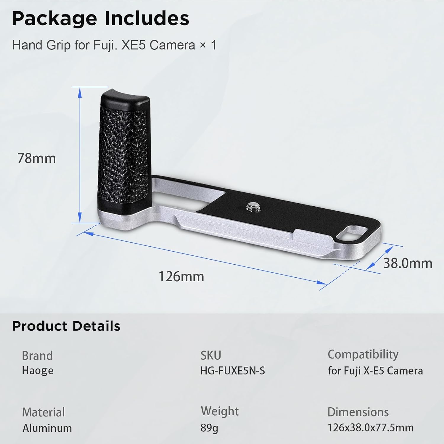 Poignée Haoge pour corps d'appareil photo Fujifilm X-E5 support de poignée en forme de L HG-FUXE5N-S argent avec plaque standard Arca-Swiss – Image 6