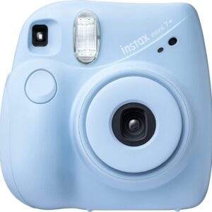 Appareil photo Fujifilm Instax Mini 7+, facile à utiliser, portable, miroir à selfie pratique, appareil photo Polaroid, parfait pour les débutants et les experts, design élégant et élégant – Bleu clair (renouvelé)
