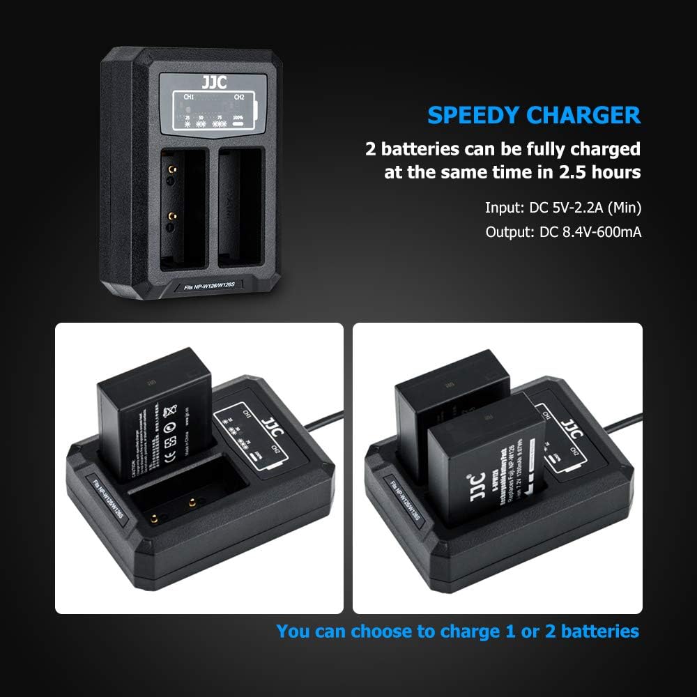 NP-W126 NP-W126S Chargeur de batterie double chargeur avec câble USB intégré pour Fujifilm X100VI X-T50 X-T30 II X-S10 X-PRO3 X-Pro2 X-Pro1 X-T30 X-T20 X-T10 X-T3 X-T2 X100V X100F X-E4 X-E3 X-E2 X-E1 X-A5 X-A3 – Image 4
