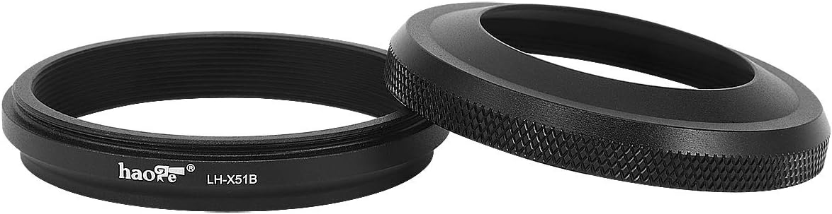 Haoge LH-X51B Pare-soleil ultra fin 2 en 1 entièrement en métal avec jeu de bagues d'adaptation pour accessoires d'appareil photo Fujifilm X100VI FinePix X100V Noir