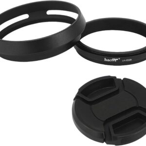 Haoge LH-X53B Pare-soleil 3 en 1 avec bague d'adaptation et capuchon pour appareil photo Fujifilm X100VI Fuji FinePix X70 X100 X100S X100T X100F X100V Noir remplace Fujifilm LH-X100