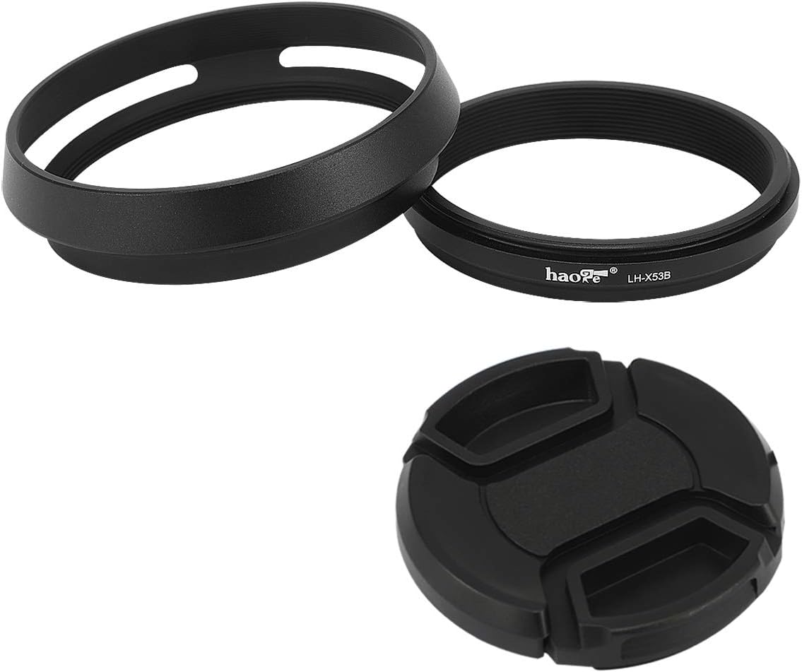 Haoge LH-X53B Pare-soleil 3 en 1 avec bague d'adaptation et capuchon pour appareil photo Fujifilm X100VI Fuji FinePix X70 X100 X100S X100T X100F X100V Noir remplace Fujifilm LH-X100