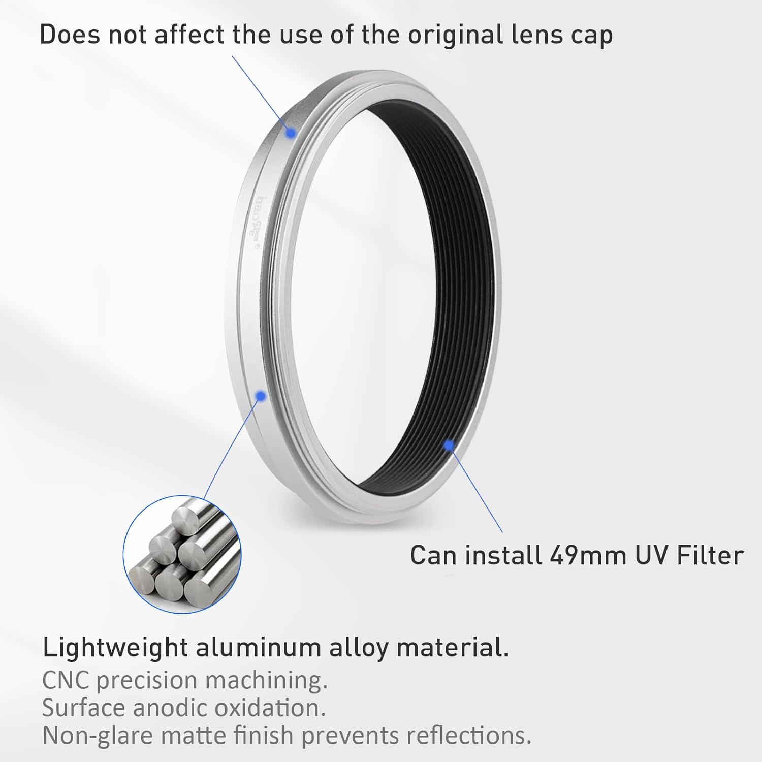 Haoge Bague d'adaptation de Filtre d'objectif pour Appareil Photo Fujifilm X100VI Fuji FinePix X100V pour Capuchon d'objectif de Filtre UV CPL ND 49 mm Remplacer Fujifilm AR-X100 Argent – Image 2