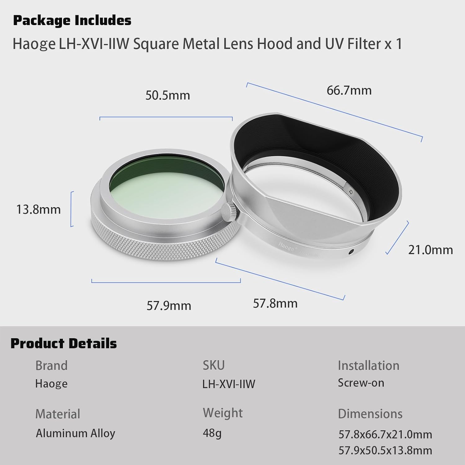Haoge MC Filtre de protection UV et objectif de pare-soleil carré en métal pour Fujifilm X100 Series X100VI X100V X100F X100T Accessoires d'appareil photo Filtre UV en verre optique HD étanche – Image 7
