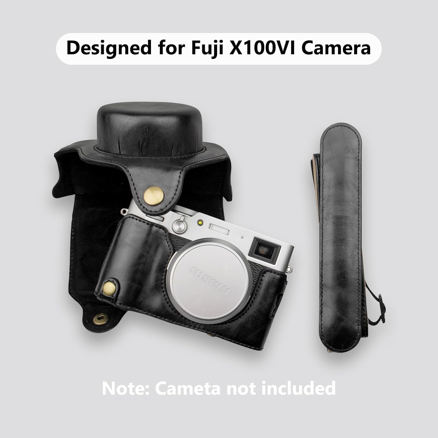 MUZIRI KINOKOO Étui compatible avec appareil photo numérique Fujifilm X100VI, housse de protection en cuir PU avec bandoulière réglable, portable et facile à transporter – Noir – Image 2