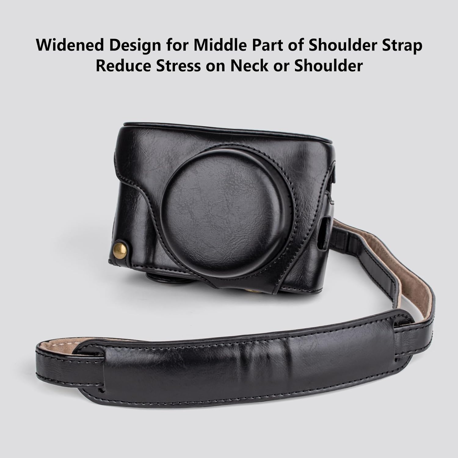 MUZIRI KINOKOO Étui compatible avec appareil photo numérique Fujifilm X100VI, housse de protection en cuir PU avec bandoulière réglable, portable et facile à transporter – Noir – Image 7
