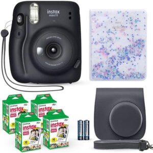 Appareil photo instantané Fujifilm Instax Mini 11 gris anthracite + pack économique Fuji Film (40 feuilles) + ensemble d'accessoires pour obturateur, incl. Étui de transport compatible, album photo Quicksand Bead 64 pochettes