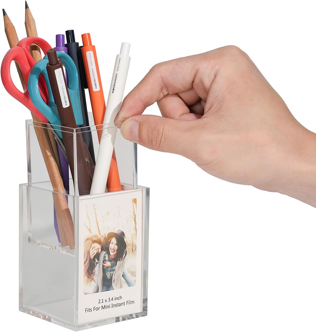 Cadre photo en acrylique Polaroid Instax Mini 2x3, petit support d'affichage mignon pour Fujifilm Instax Mini 3 pouces, porte-stylo photo en acrylique transparent, organisateur de bureau – Image 2