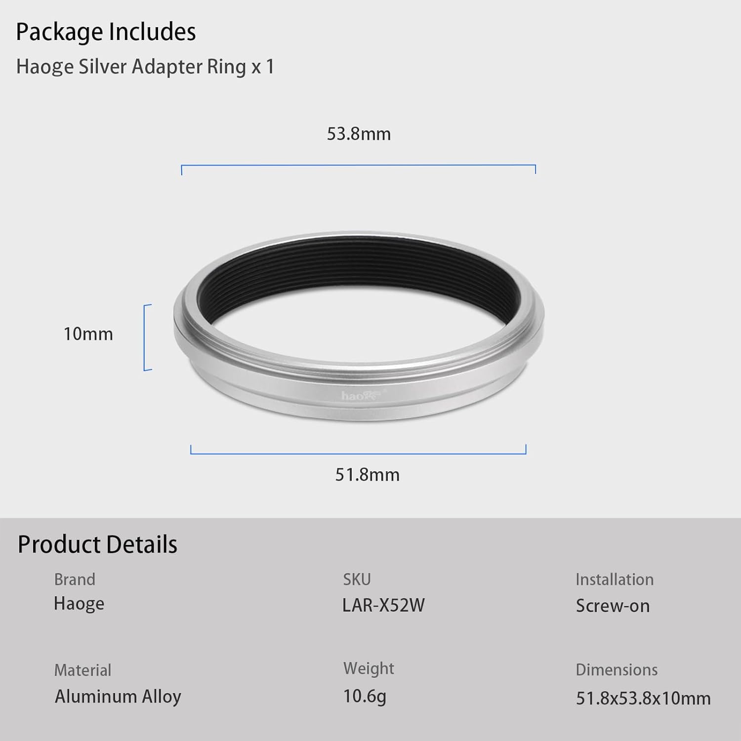 Haoge Bague d'adaptation de Filtre d'objectif pour Appareil Photo Fujifilm X100VI Fuji FinePix X100V pour Capuchon d'objectif de Filtre UV CPL ND 49 mm Remplacer Fujifilm AR-X100 Argent – Image 9