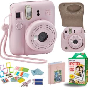 Appareil photo Fujifilm Instant Mini 12 + ensemble d'accessoires et étui personnalisé compatible + mini album photo Fuji Instant (20 photos) (60 pochettes) (rose fleuri)