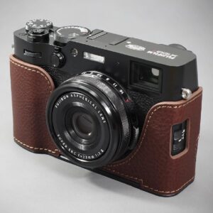 Generic LIM'S Demi-étui en cuir véritable pour appareil photo avec plaque en queue d'aronde intégrée pour Fuji FUJIFILM X100VI (Marron)