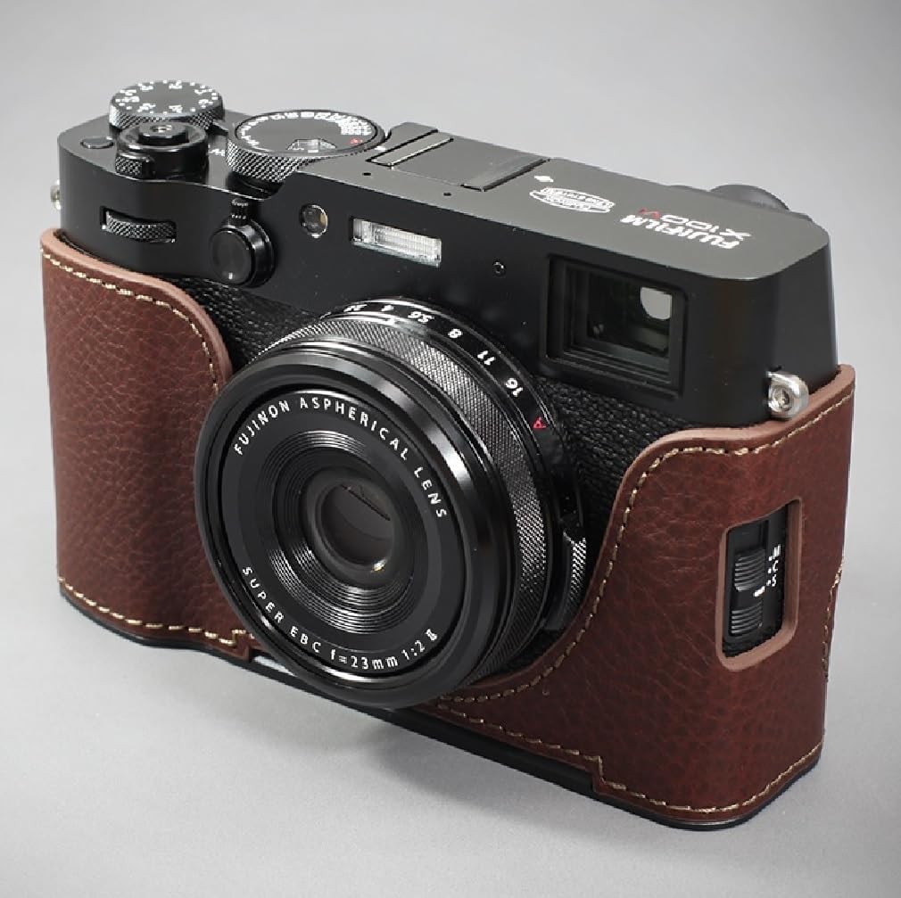Generic LIM'S Demi-étui en cuir véritable pour appareil photo avec plaque en queue d'aronde intégrée pour Fuji FUJIFILM X100VI (Marron)