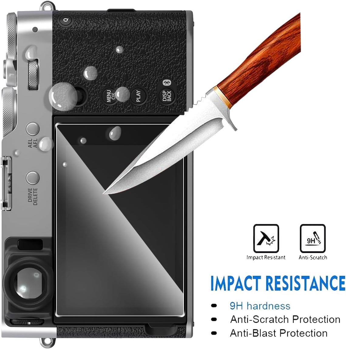 Natbok Lot de 2 protecteurs d'écran compatibles avec Fujifilm X100VI/X100V, film d'écran LCD en verre trempé 9H à couverture complète, HD transparent résistant aux rayures pour accessoires d'appareil photo Fujifilm X100VI X-T4 X-E4 – Image 3