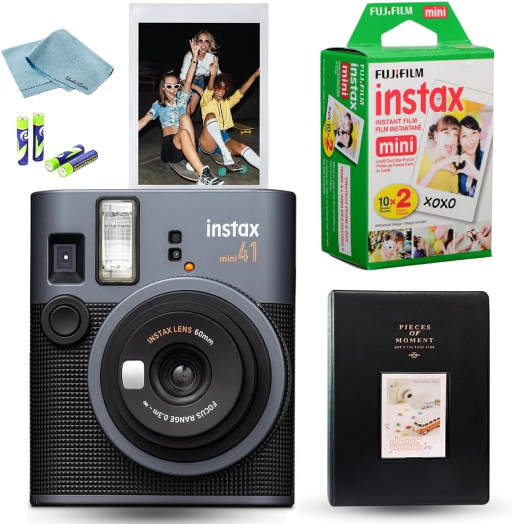 Ensemble appareil photo instantané FUJIFILM Mini 41 – Appareil photo instantané avec mini film Fujifilm (20 feuilles), album photo, piles, chiffon de nettoyage et accessoires – Cadeau idéal pour les enfants, les adolescents et les débutants