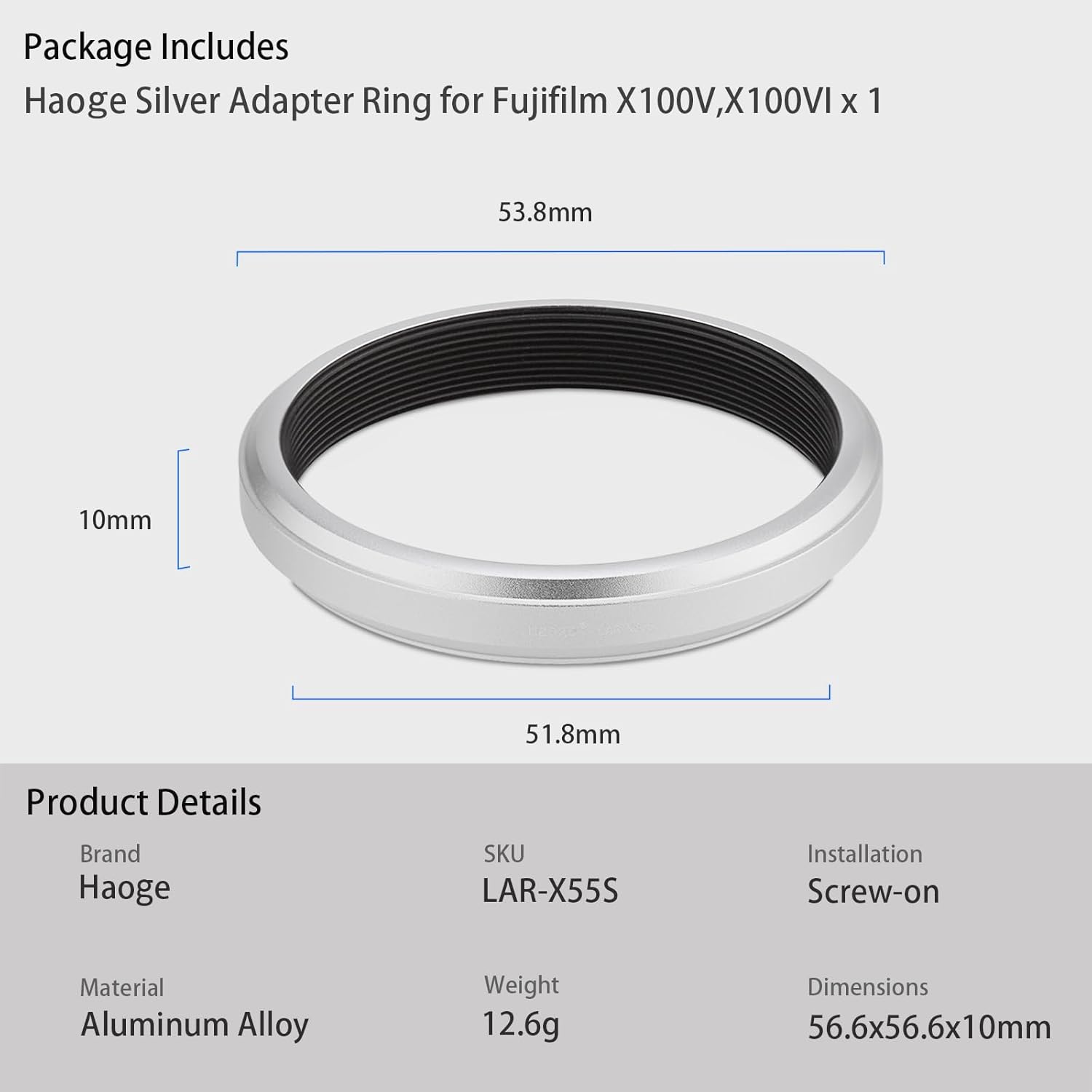 Haoge Bague d'adaptation de filtre d'objectif 49 mm pour appareil photo Fujifilm Fujinon X100VI X100V compatible avec filtre UV CPL ND 49 mm pour capuchon d'objectif d'origine Argenté LAR-X55S – Image 6