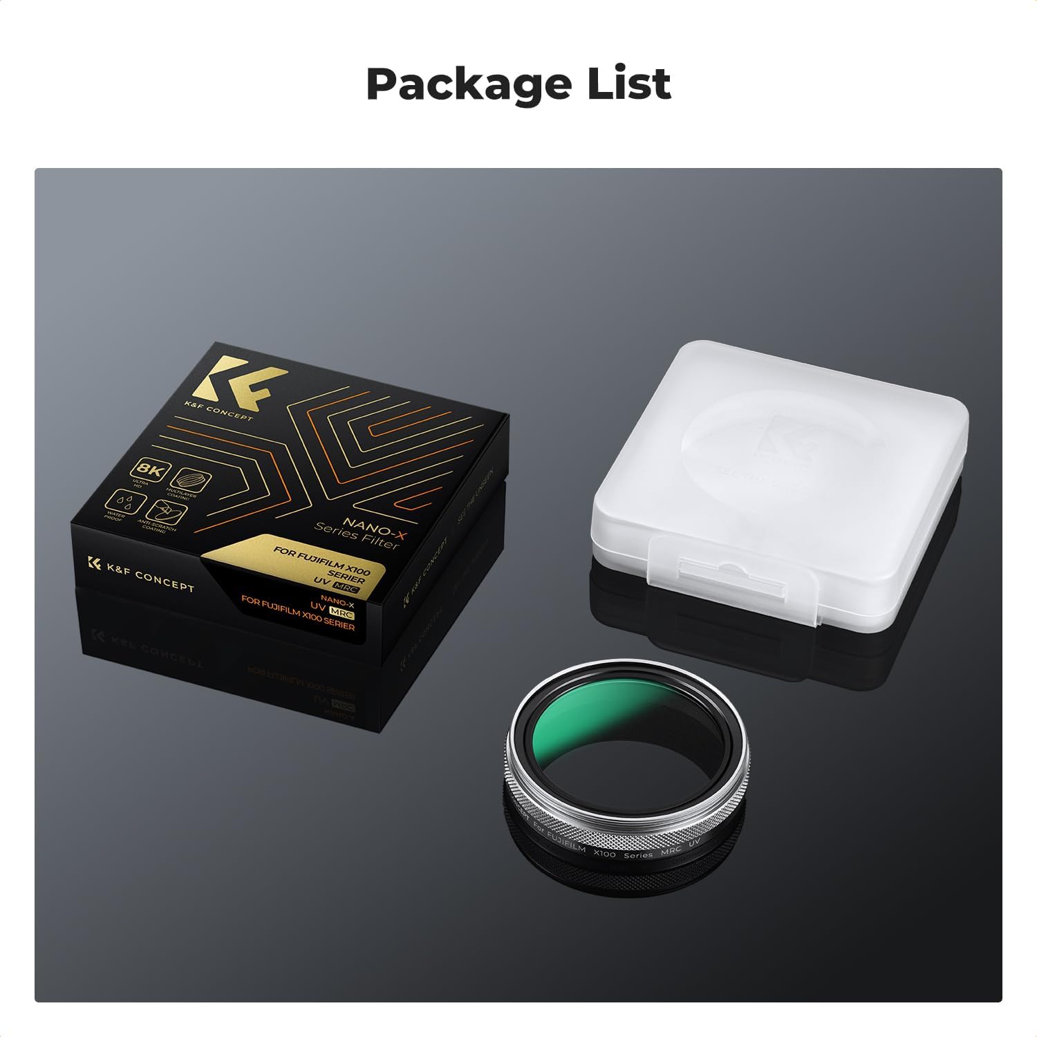 K&F CONCEPT Filtre d'objectif de caméra de protection MCUV (cadre argenté) compatible avec les accessoires de la série Fujifilm X100 - X100/X100F/X100S/X100T/X100V/X100VI, 28 filtres UV HD étanches multi-revêtements – Image 7