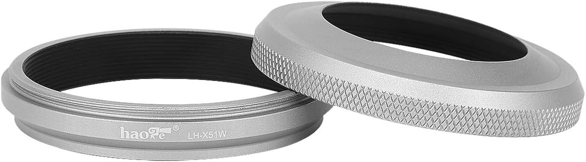 Haoge LH-X51W Pare-soleil ultra-mince 2 en 1 entièrement en métal avec jeu de bagues d'adaptation pour appareil photo Fuji X100VI Fujifilm FinePix X100V Argent